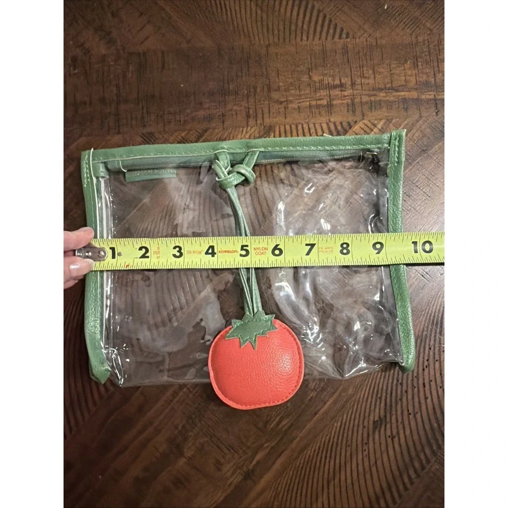 Luxe + willow Clear Green Trim makeup bag With Red Tomato Charm Zipper